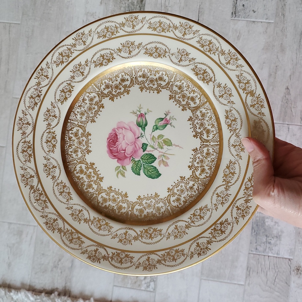 Vintage Gold and Cream Rose🌹Floral Dinner Plate Fondeville New York Laurelton - Picture 7 of 9